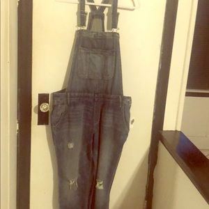 Blue jean distressed overall